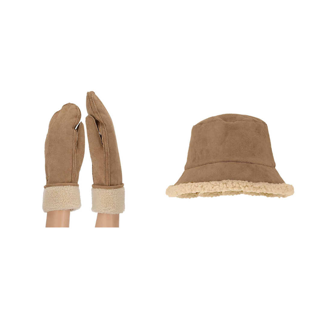 Wanten + buckethat dames - Suède - One size