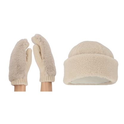 Dames teddy wanten + muts - One size