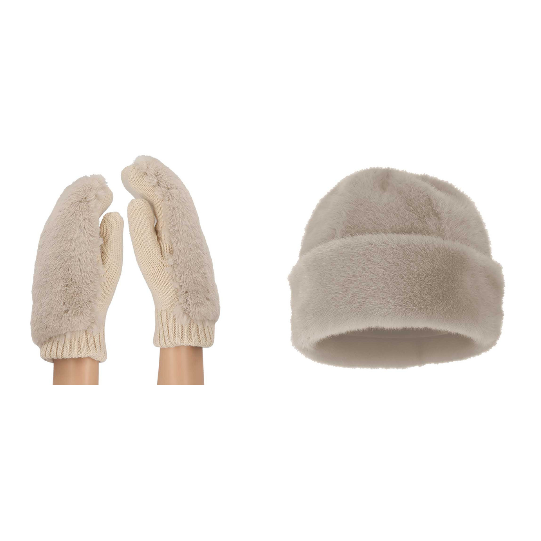 Dames teddy wanten + donsmuts - One size