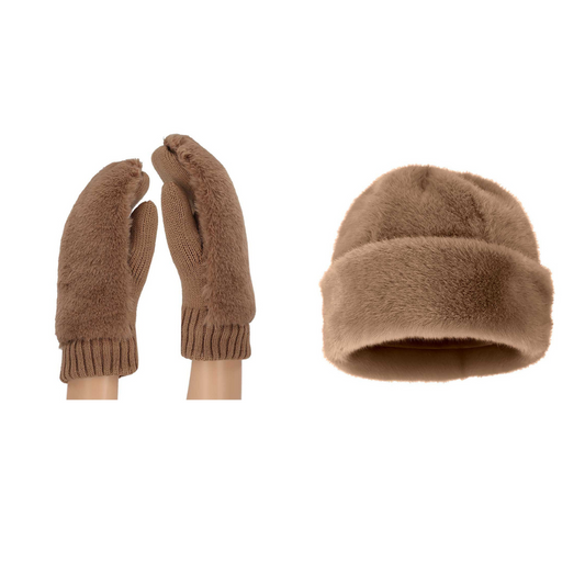 Dames teddy wanten + donsmuts - One size