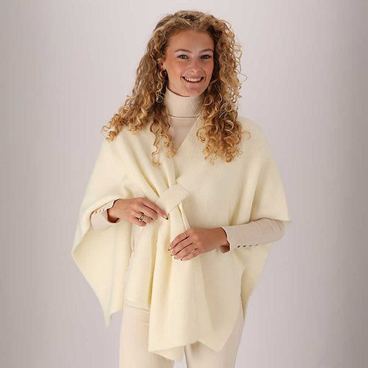Gebreide poncho dames - Whoolwhite