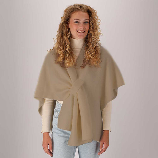 Gebreide poncho dames - Taupe