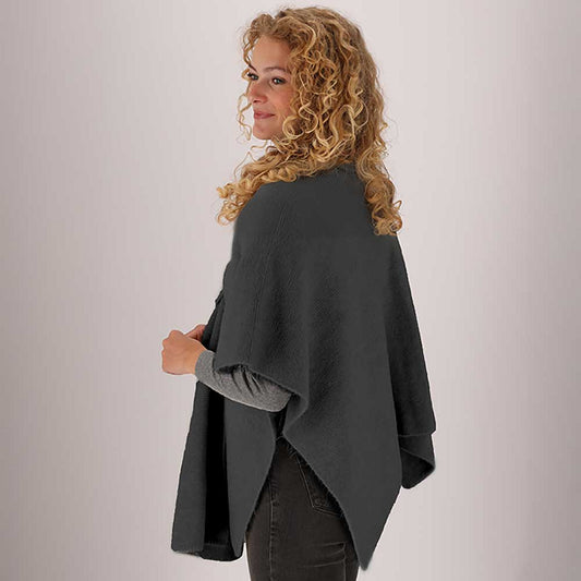 Gebreide poncho dames - Zwart