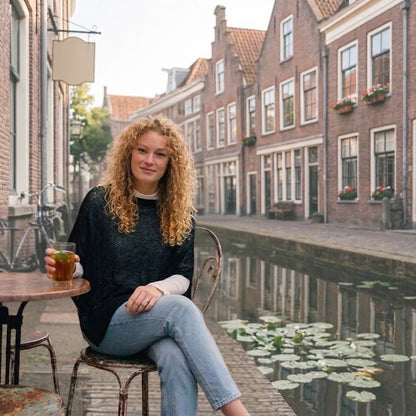 Gebreide zomerponcho - Dames - Zwart