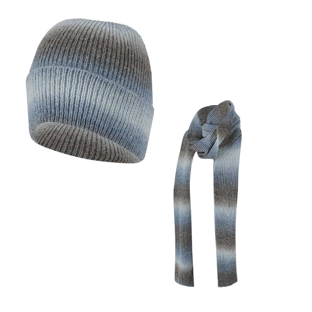 Women's Knitted Scarf and Hat Set - Multi Denim
