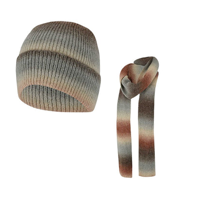 Women's Knitted Scarf and Hat Set - Multi Neutrals
