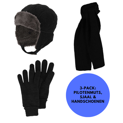 Pilotenmuts & Sjaal & Handschoenen - Ski/Winterset jongens - 4 t/m 8 jaar