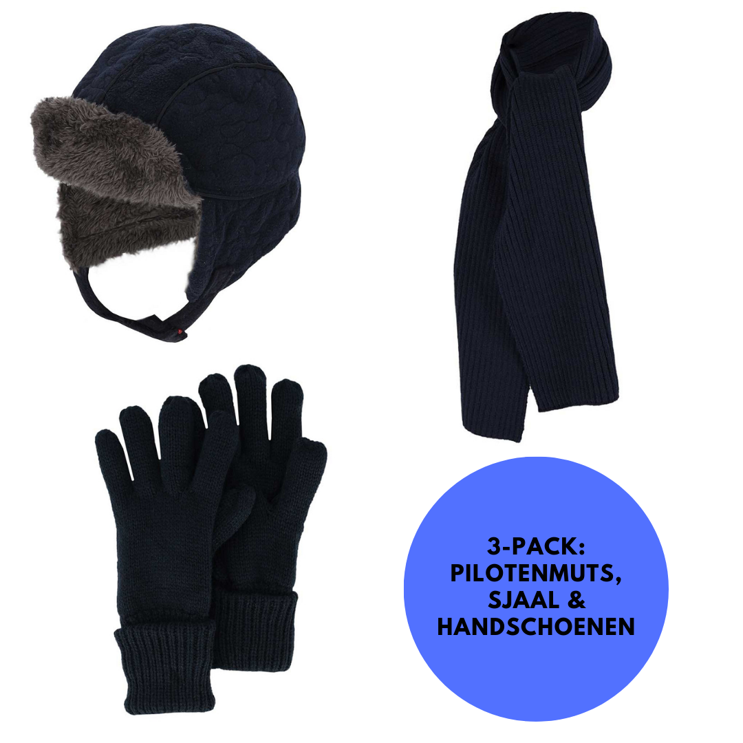 Pilotenmuts & Sjaal & Handschoenen - Ski/Winterset jongens - 4 t/m 8 jaar