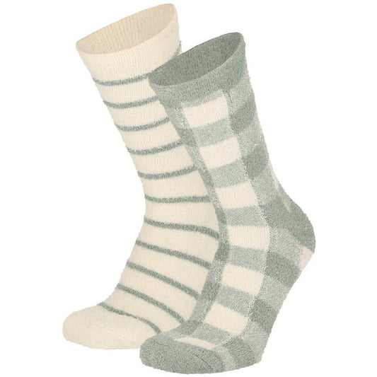 Chaussettes de lit pour dames - Fil doux - Lot de 2 - Vert/Beige