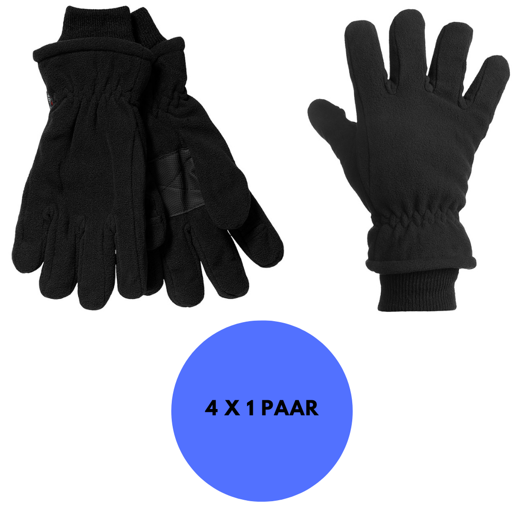 Fleece thermo handschoenen - Heren - Zwart - 4-Paar - Voordeel