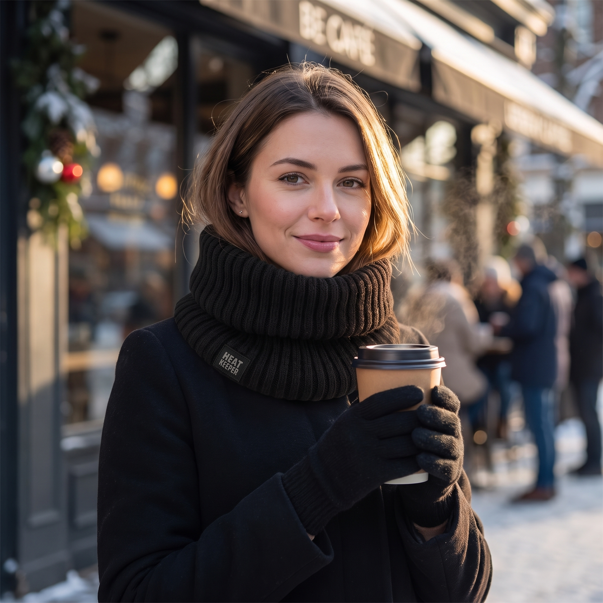 Thermo nekwarmer dames zwart – Heatkeeper – gedragen
