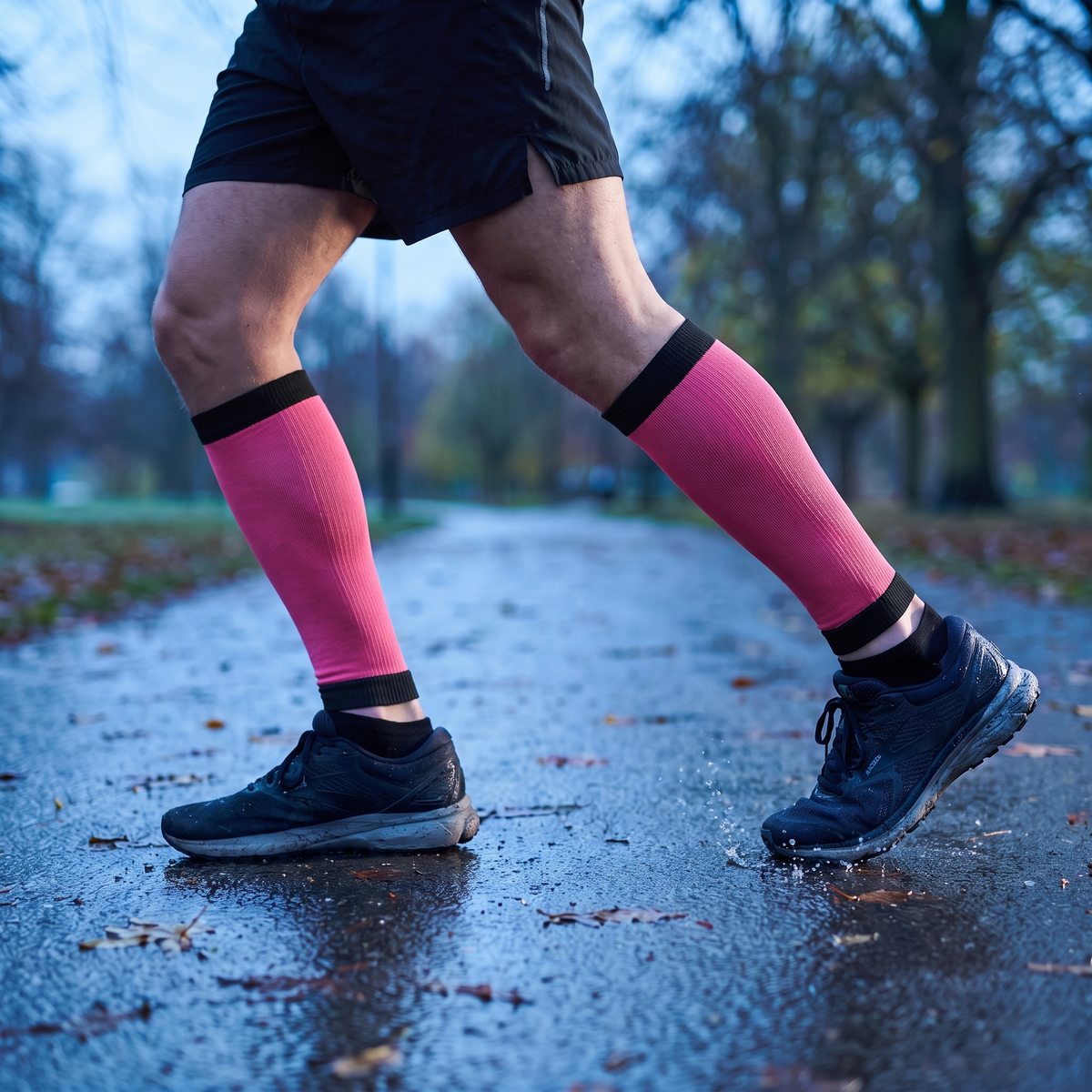 Compressie calf sleeves multi roze – Xtreme – gedragen tijdens het hardlopen