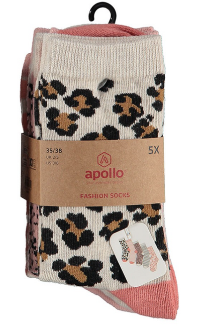 Bunte Kindersocken Mädchen mit Aufdruck Rose/Beige 5er-Pack