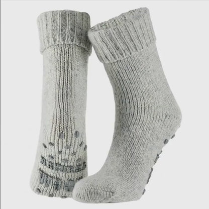 Wollen dames huissokken - Anti slip - Grijs