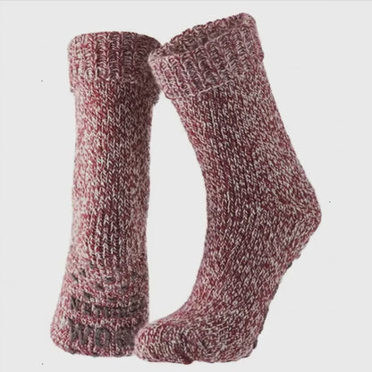 Wollen dames huissokken - Anti slip - Fashion Rood