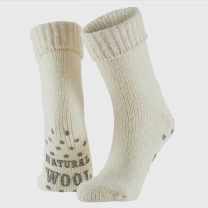 Haussocken Damen - Wolle - Helles Beige - Rutschfest