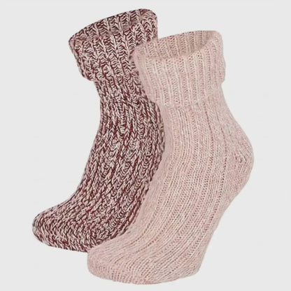 Chaussettes chaudes en laine pour femmes - 2 Paires - Rouge/Rose