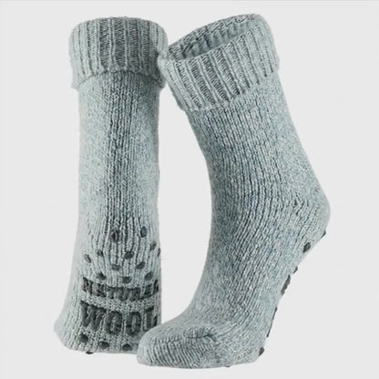 Wollen dames huissokken - Anti slip - Licht blauw