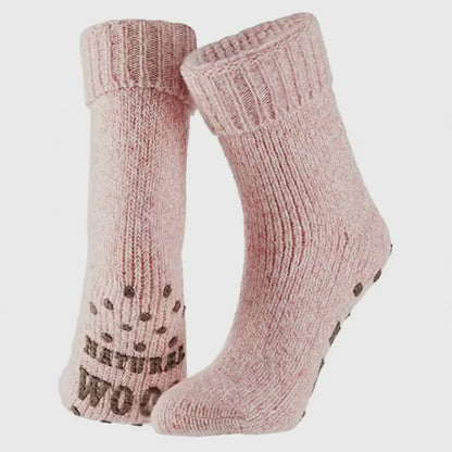 Chaussettes d'intérieur en laine pour dames - Antidérapantes - Rose pâle