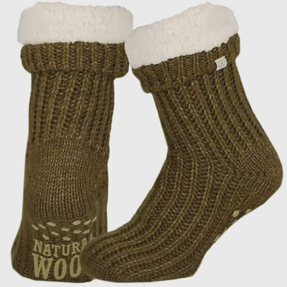 Wollen huissokken - Unisex - Antislip - Khaki
